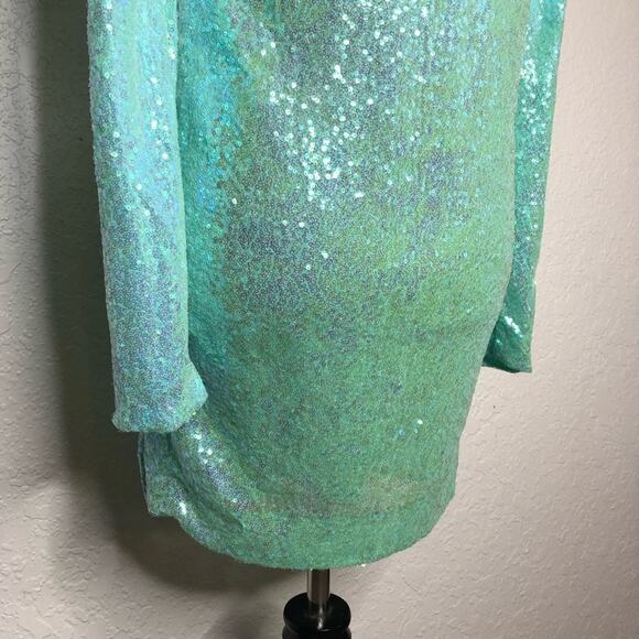 Badgley Mischka aqua sequin v neck tunic top size Extra Small XS NWT mermaid - Picture 14 of 16